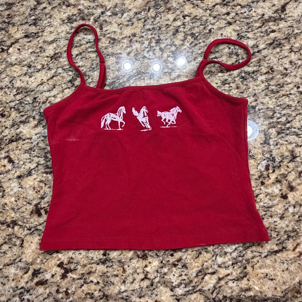 Edikted Girls Red Horse Graphic Cami Tank Top Ribbed Spaghetti Strap Size Medium